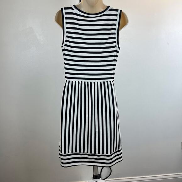 NWT Ann Taylor LOFT Striped Black White Sleeveless Mini Cotton Dress Small - Picture 7 of 8